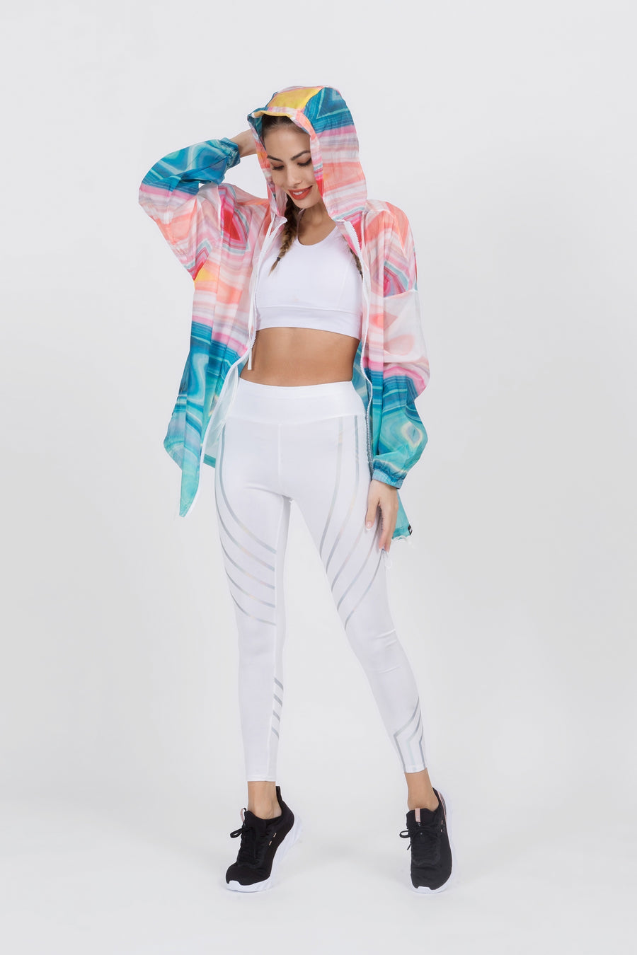 Hooded Swirl Print Windbreaker Jacket