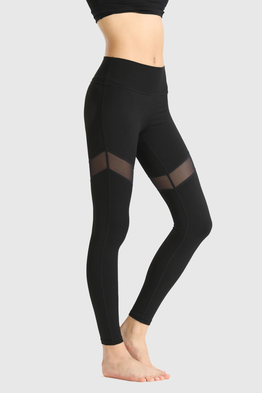 Athletic Stretch-Knit Sheer Mesh Insert Leggings