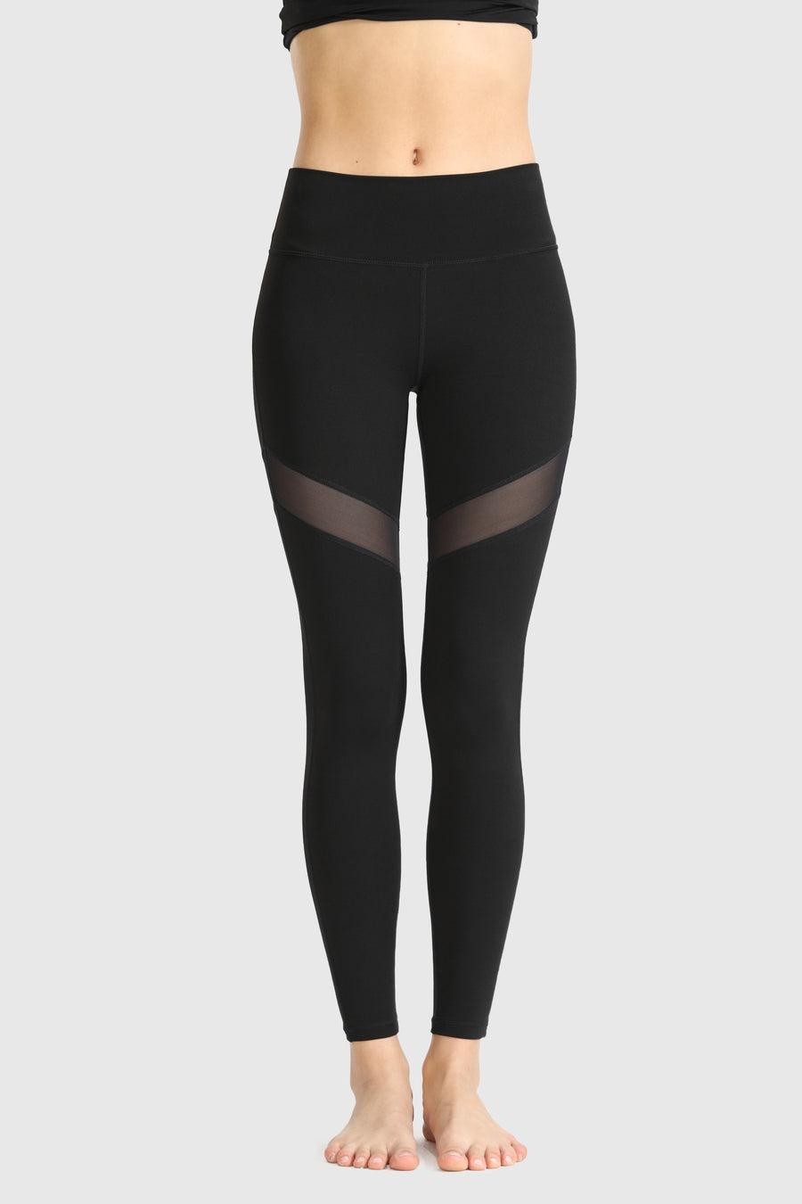 Athletic Stretch-Knit Sheer Mesh Insert Leggings
