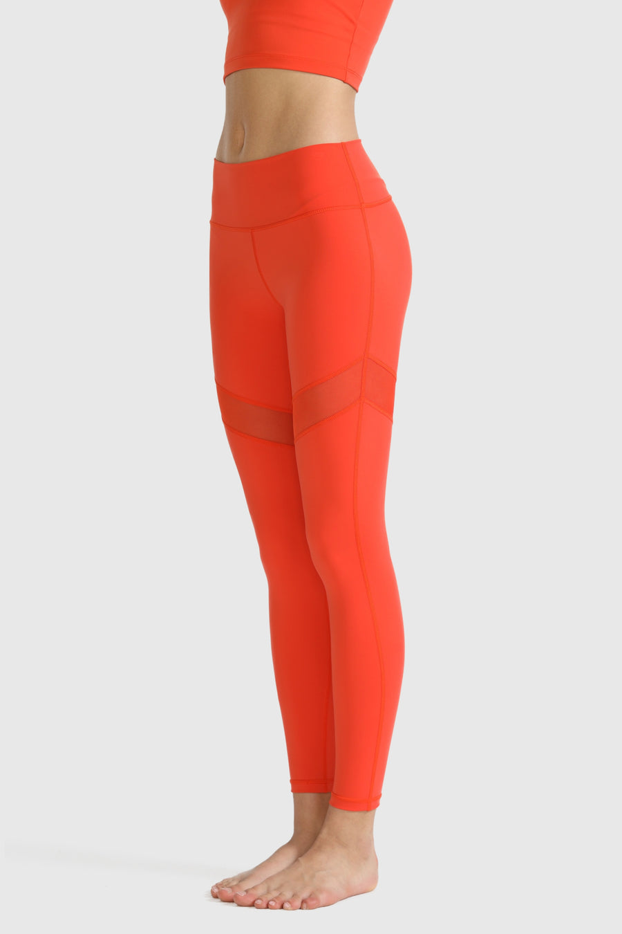 Athletic Stretch-Knit Sheer Mesh Insert Leggings