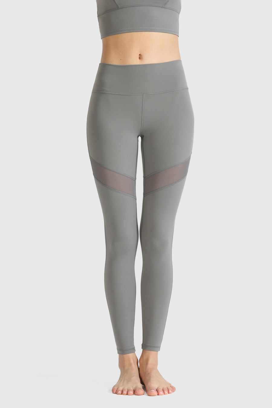 Athletic Stretch-Knit Sheer Mesh Insert Leggings