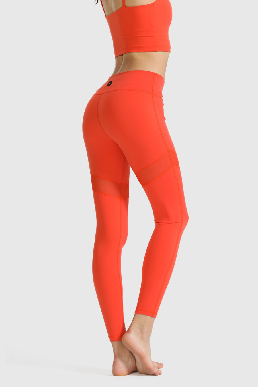 Athletic Stretch-Knit Sheer Mesh Insert Leggings