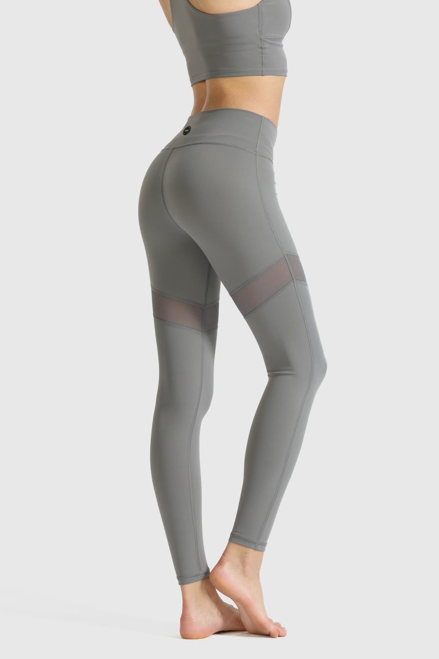 Athletic Stretch-Knit Sheer Mesh Insert Leggings