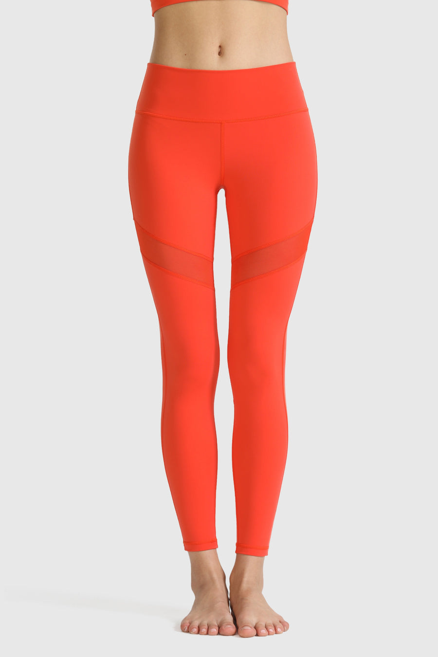 Athletic Stretch-Knit Sheer Mesh Insert Leggings
