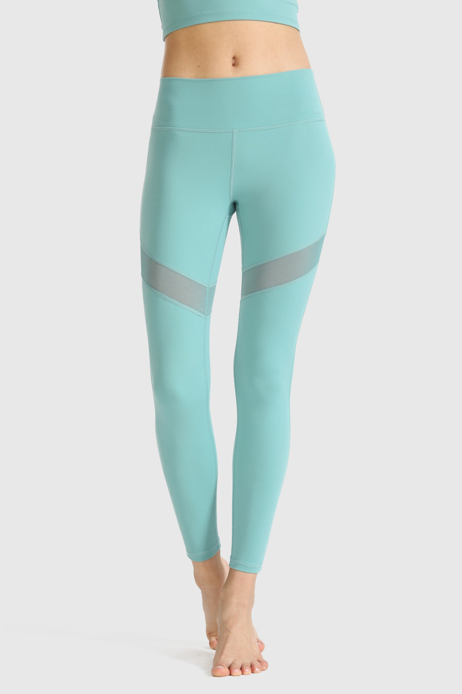 Athletic Stretch-Knit Sheer Mesh Insert Leggings