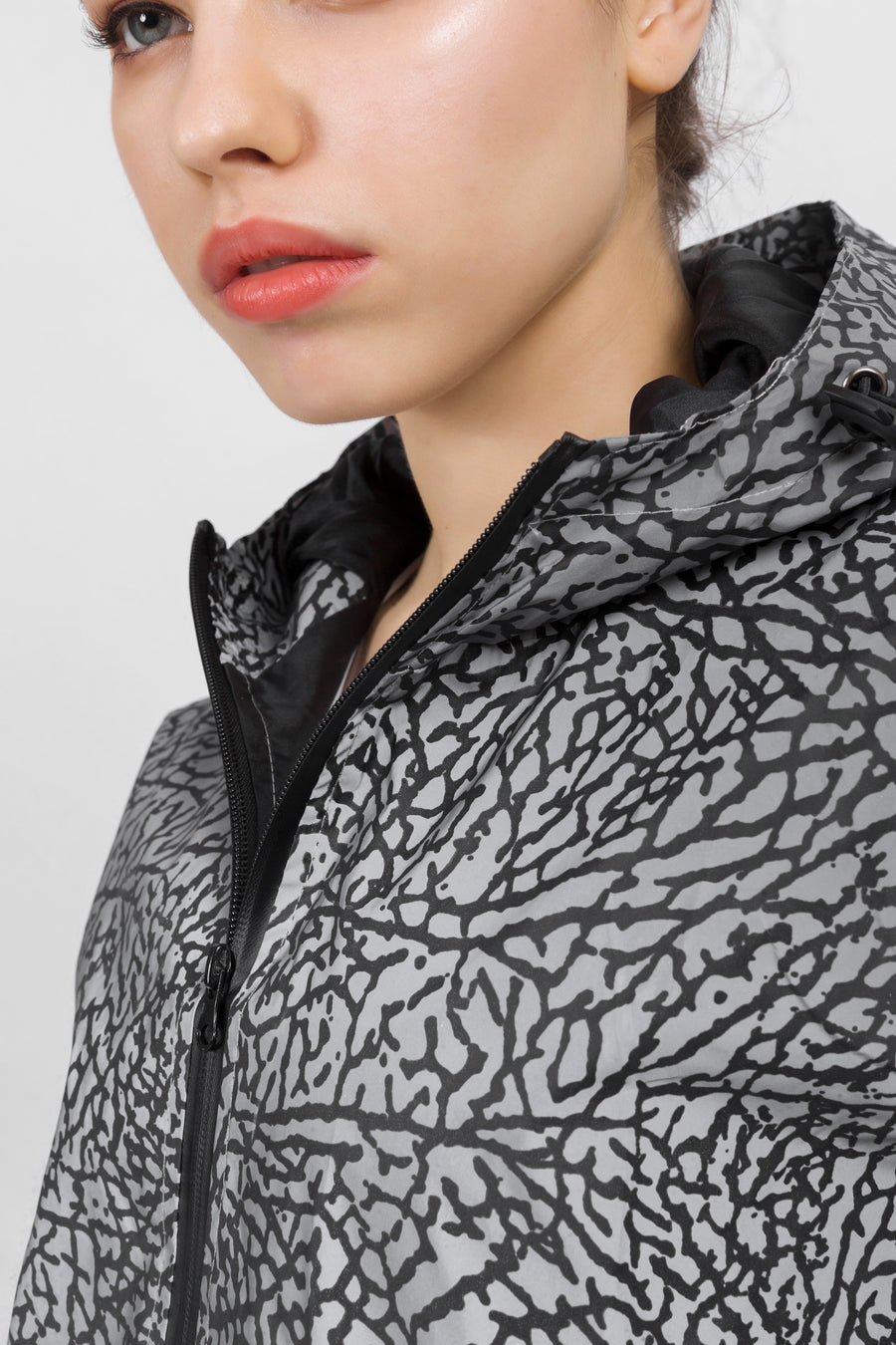 Hooded Crackled Print Windbreaker Jacket