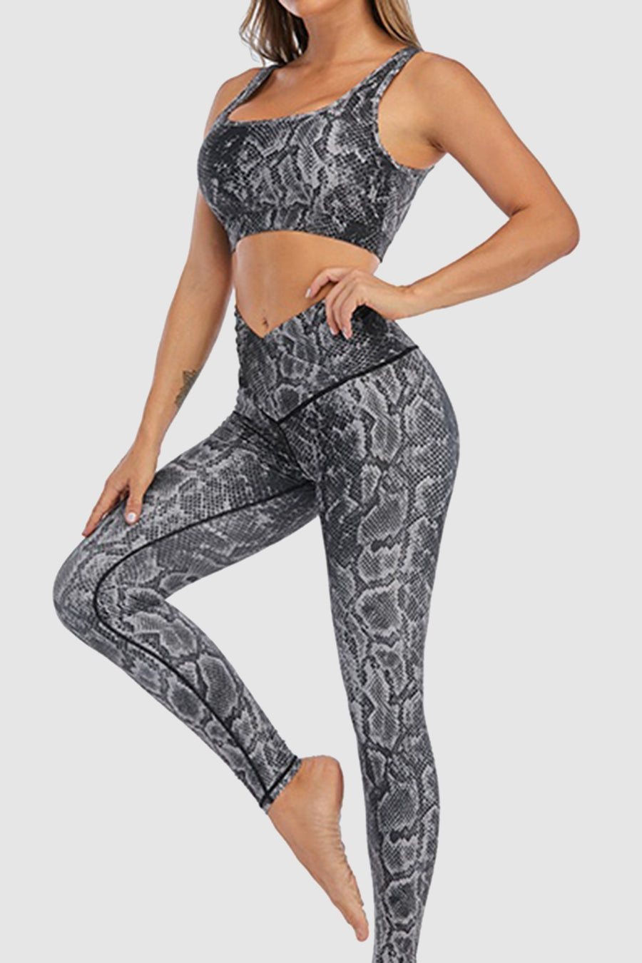 Gray Snake Printed Sport Bra