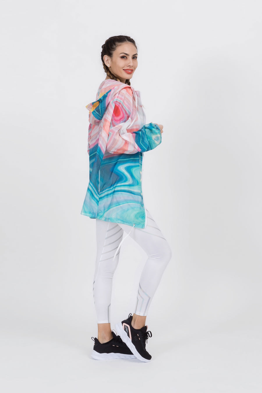 Hooded Swirl Print Windbreaker Jacket