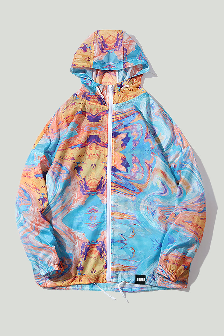 Hooded Watercolor Print Windbreaker Jacket