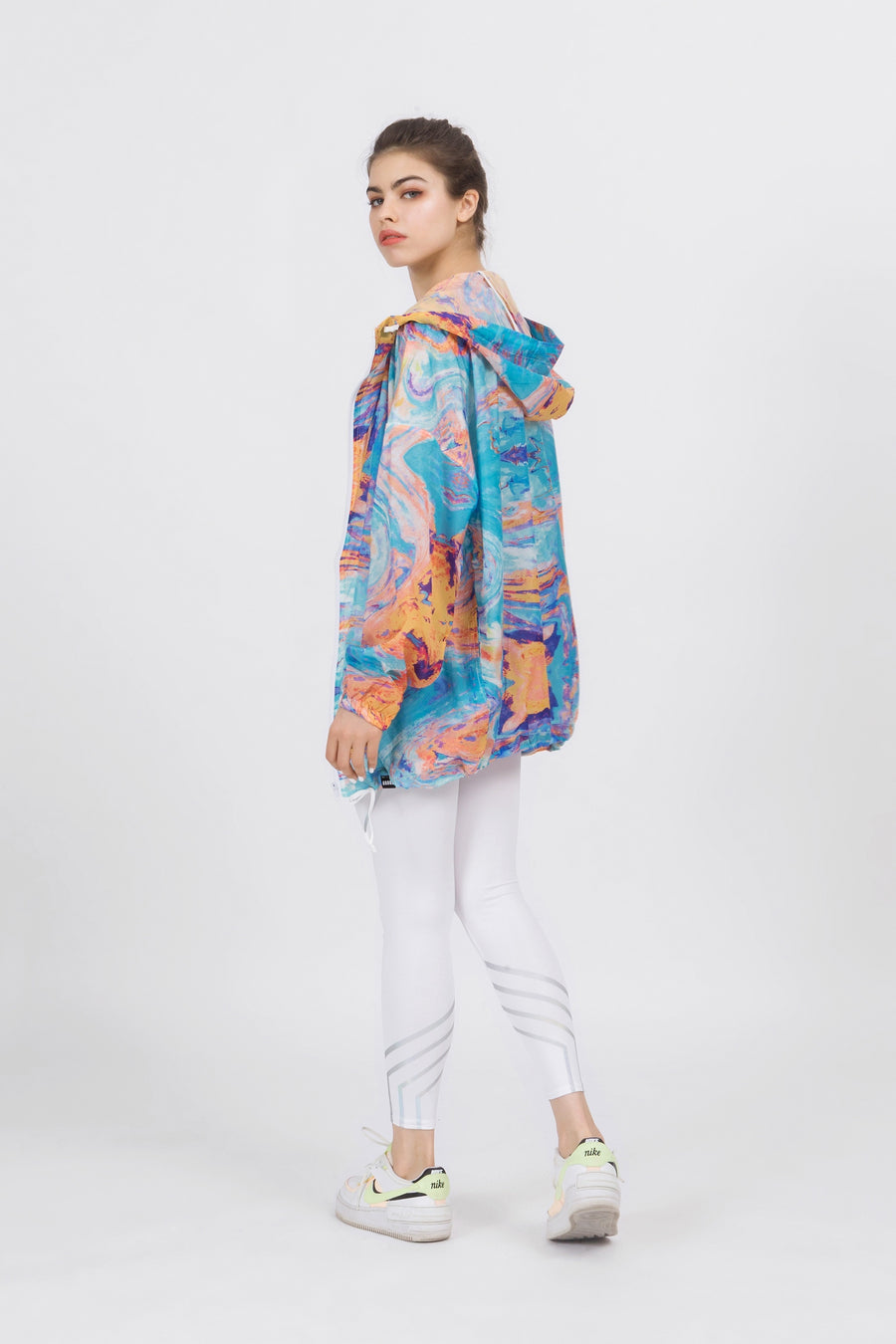 Hooded Watercolor Print Windbreaker Jacket