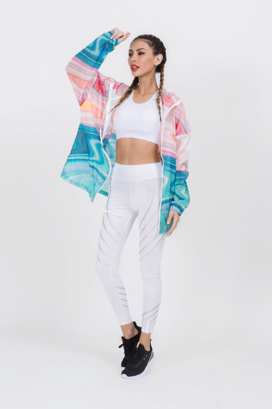Hooded Swirl Print Windbreaker Jacket