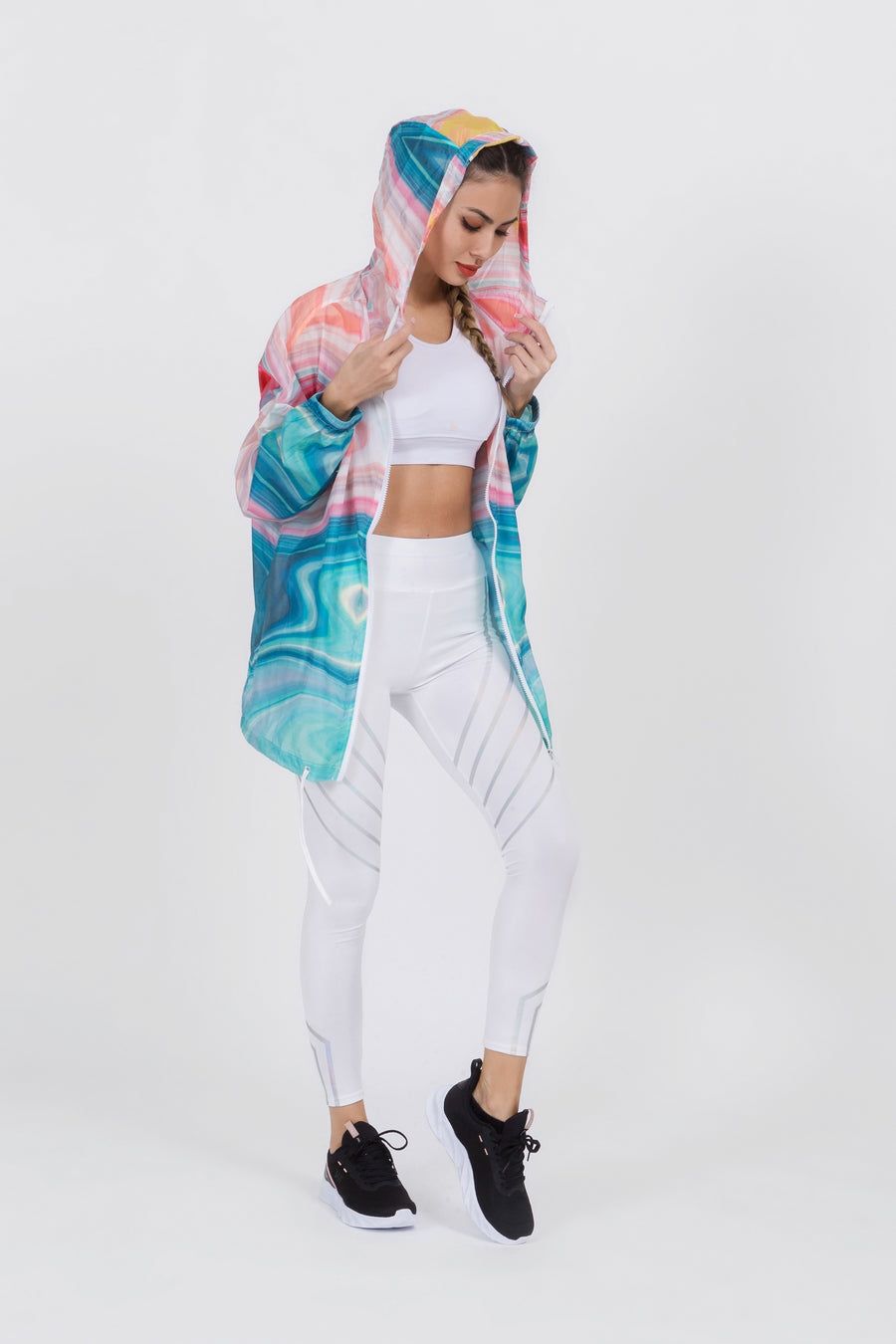 Hooded Swirl Print Windbreaker Jacket