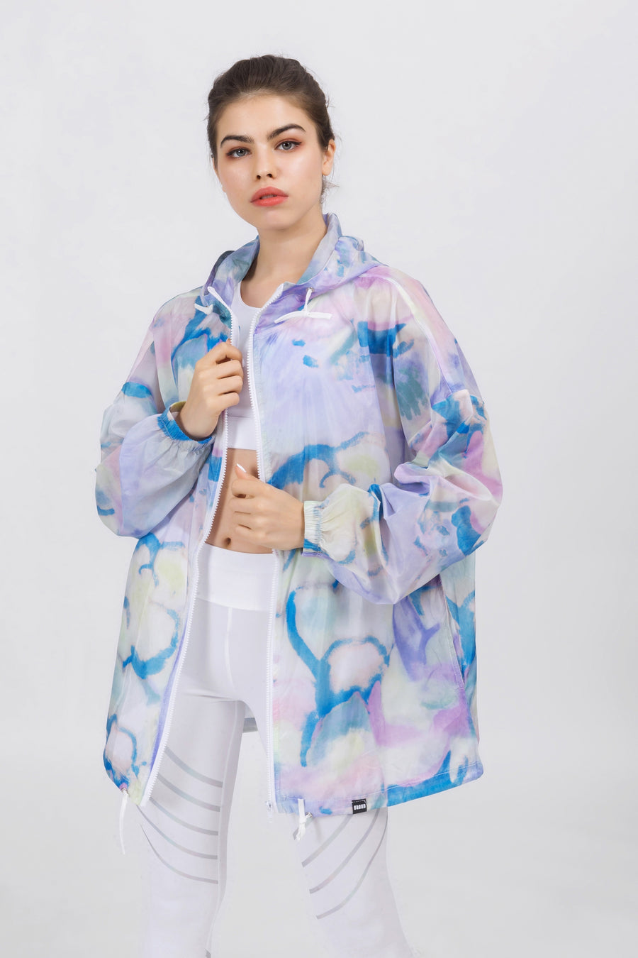Hooded Cloud Print Windbreaker Jacket