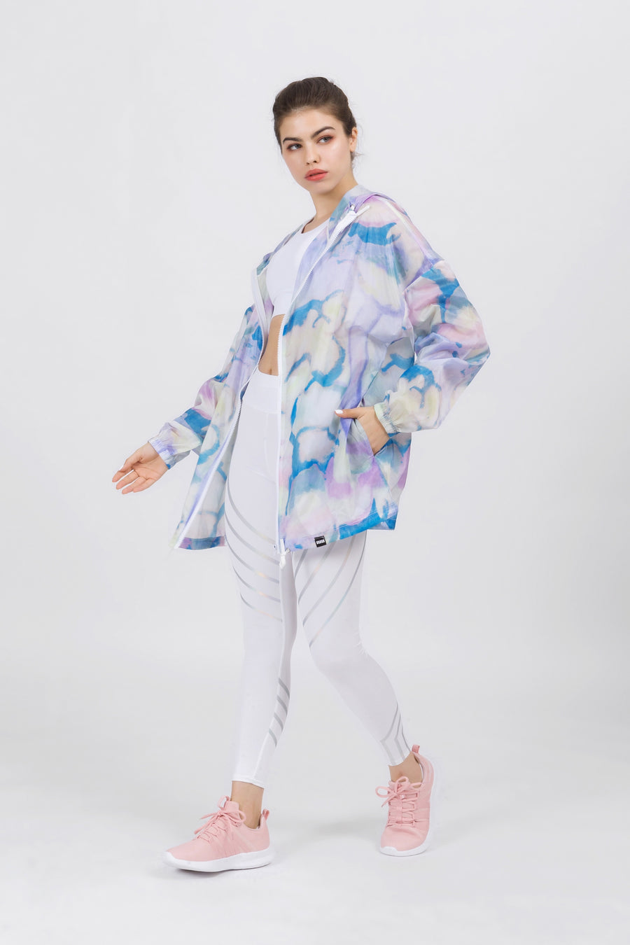 Hooded Cloud Print Windbreaker Jacket