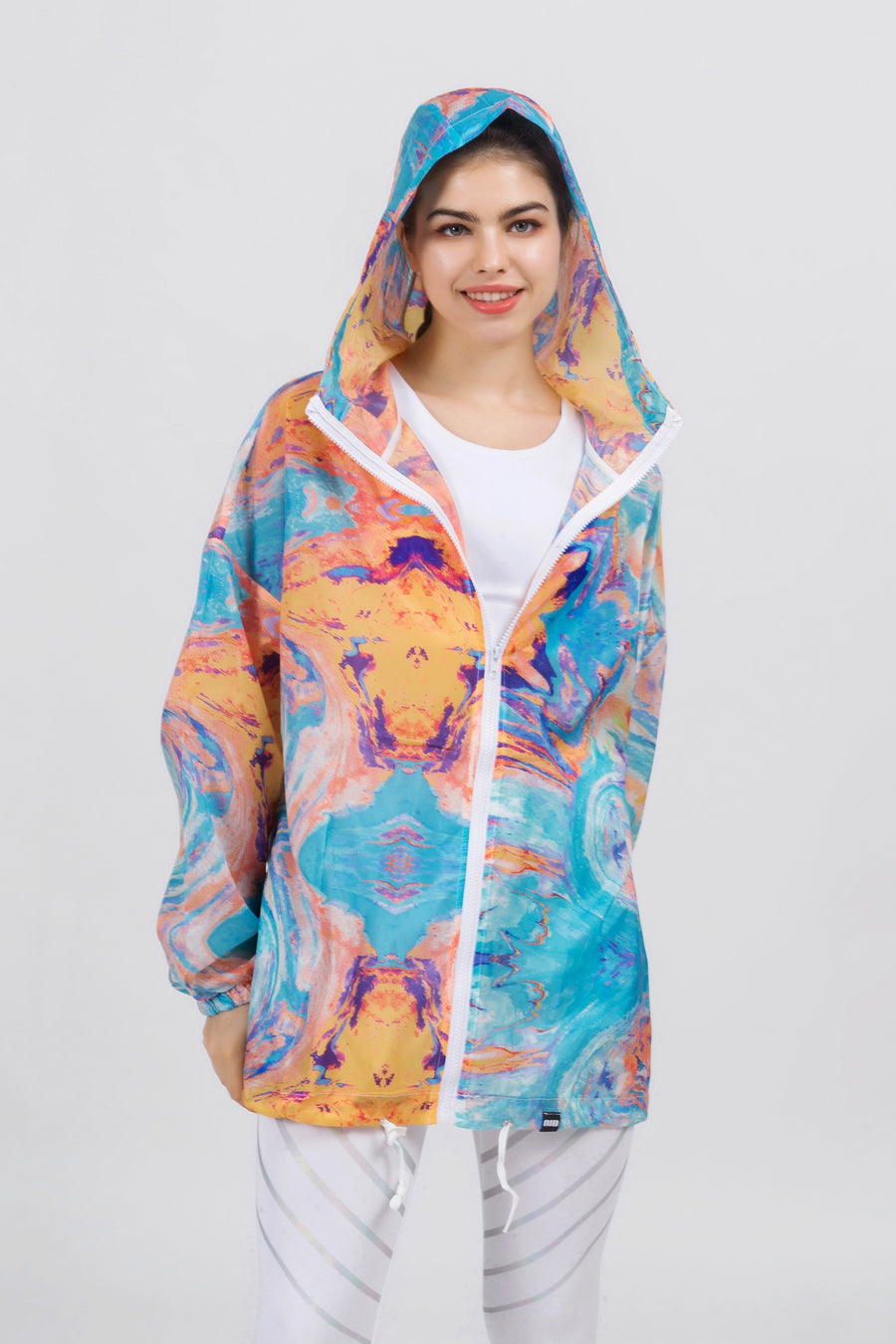 Hooded Watercolor Print Windbreaker Jacket