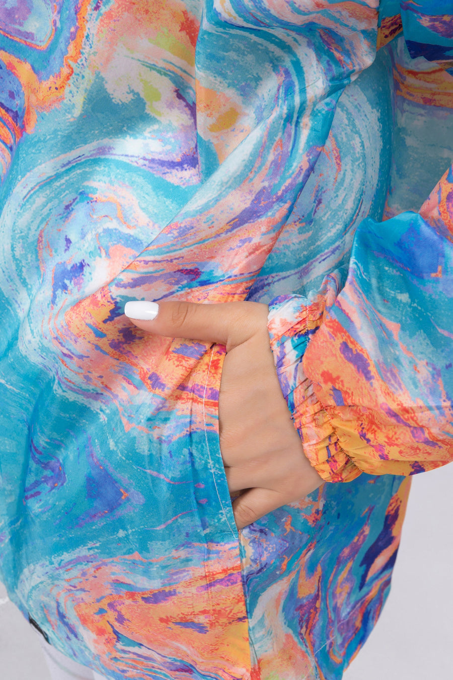 Hooded Watercolor Print Windbreaker Jacket
