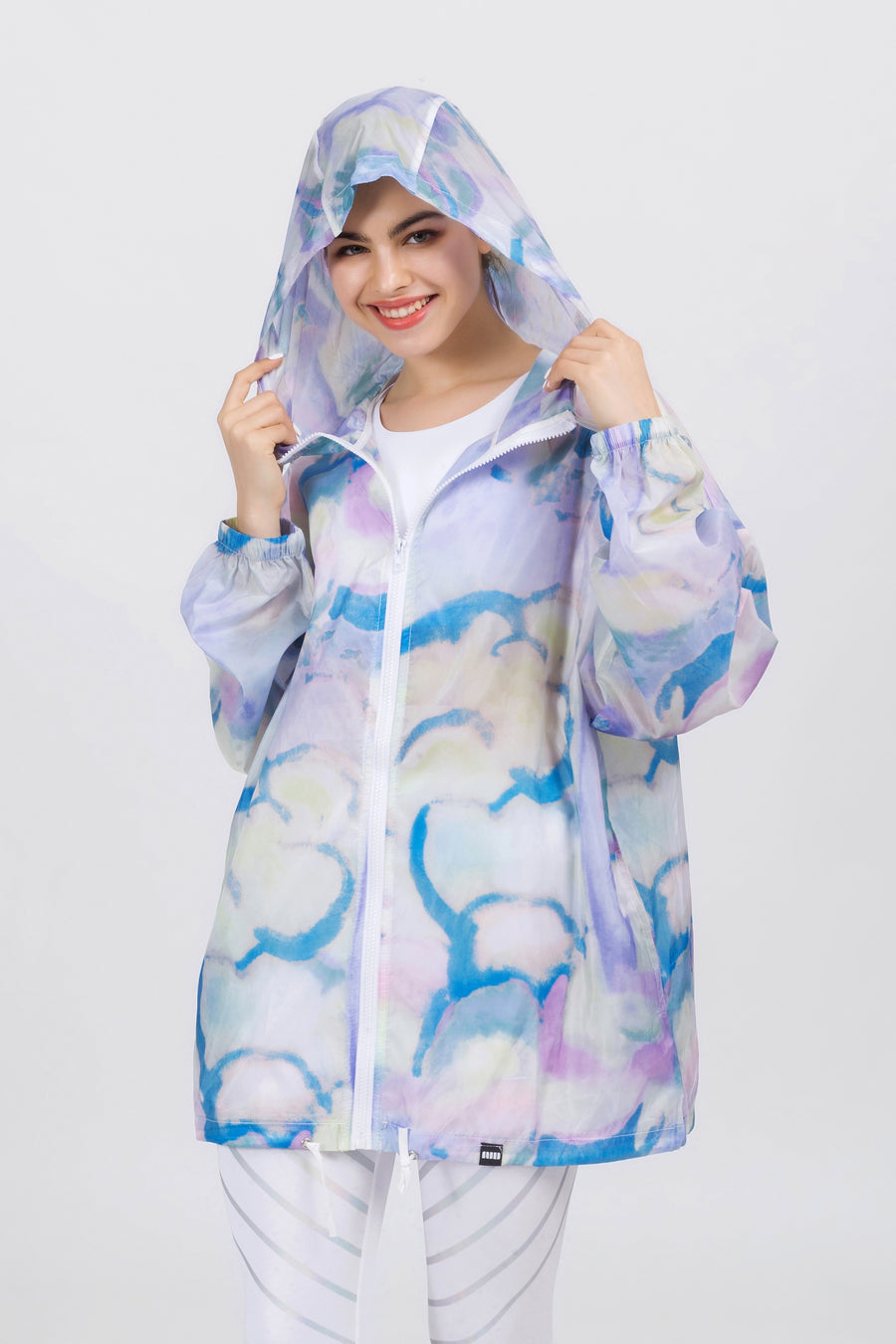 Hooded Cloud Print Windbreaker Jacket