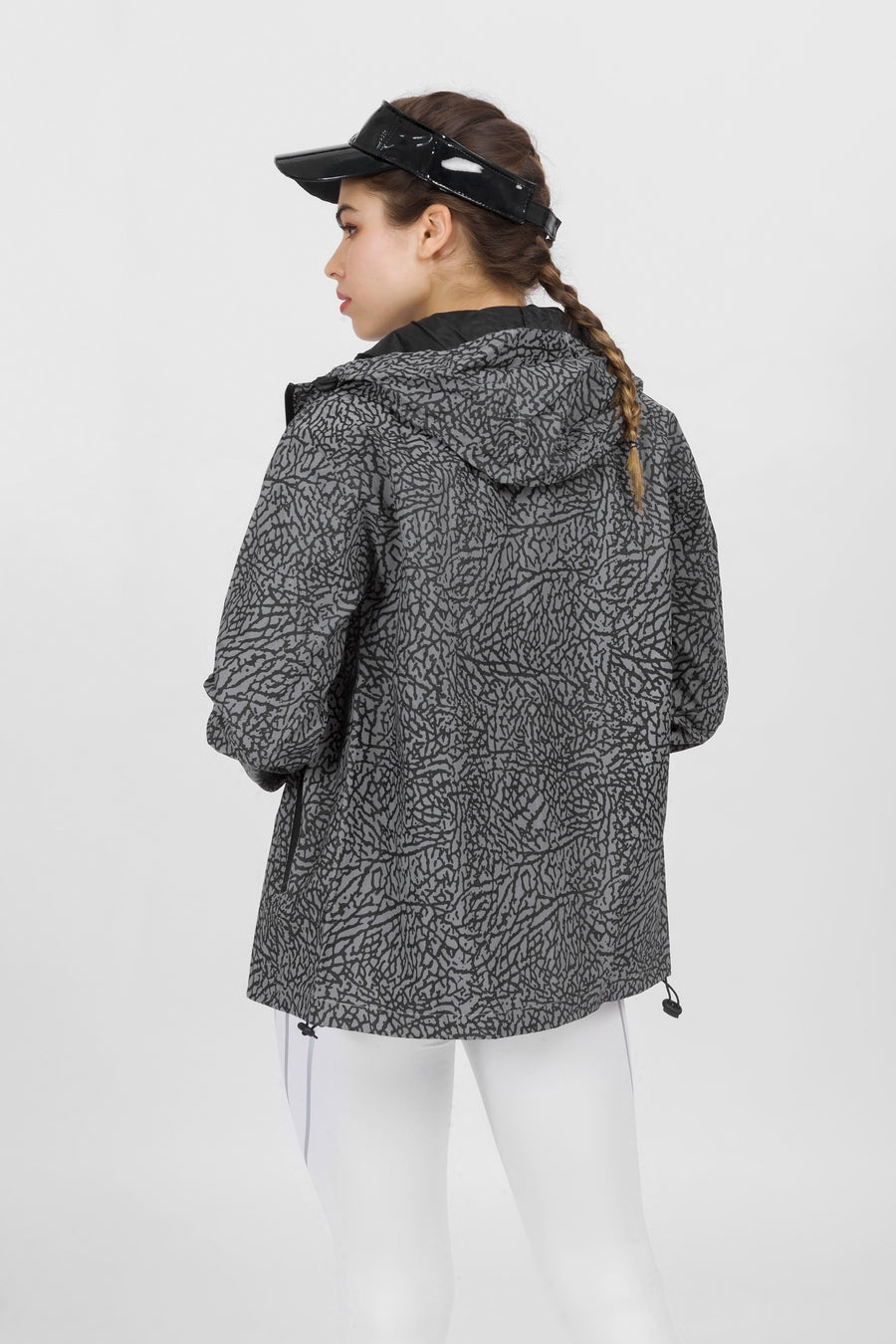 Hooded Crackled Print Windbreaker Jacket